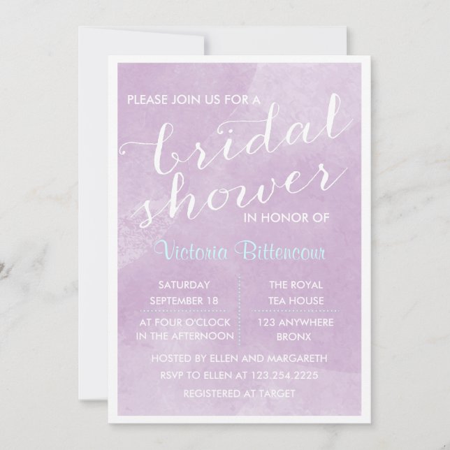 Elegant Modern Lavender Watercolor Bridal Shower Invitation (Front)