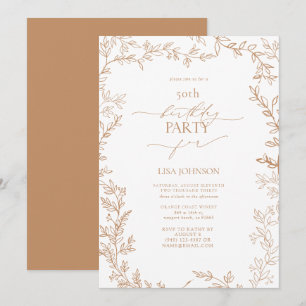 Elegant Modern Leaf Terracotta 50th Birthday Invitation