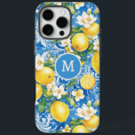 Elegant Modern Lemon Citrus Monogram Personalised iPhone 16 Pro Max Case<br><div class="desc">Elegant Modern Lemon Citrus Monogram Personalised Name iPhone 16 Pro Max Cases features your monogram in an elegant script typography on a modern blue and yellow pattern of lemons and blossoms. Perfect gift for her for birthday, mum for Mother's Day, sister or bestie for Christmas and holidays. Designed by ©2024...</div>