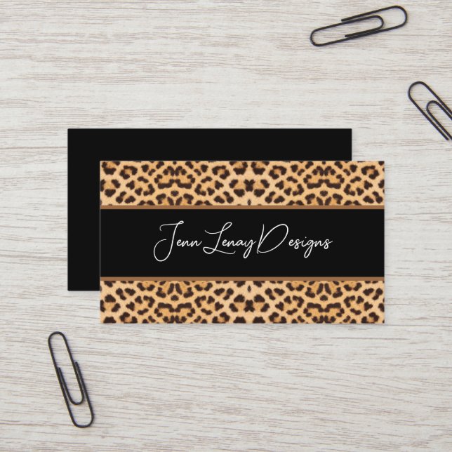 Elegant Modern Leopard Animal Print Custom Business Card (Front/Back In Situ)