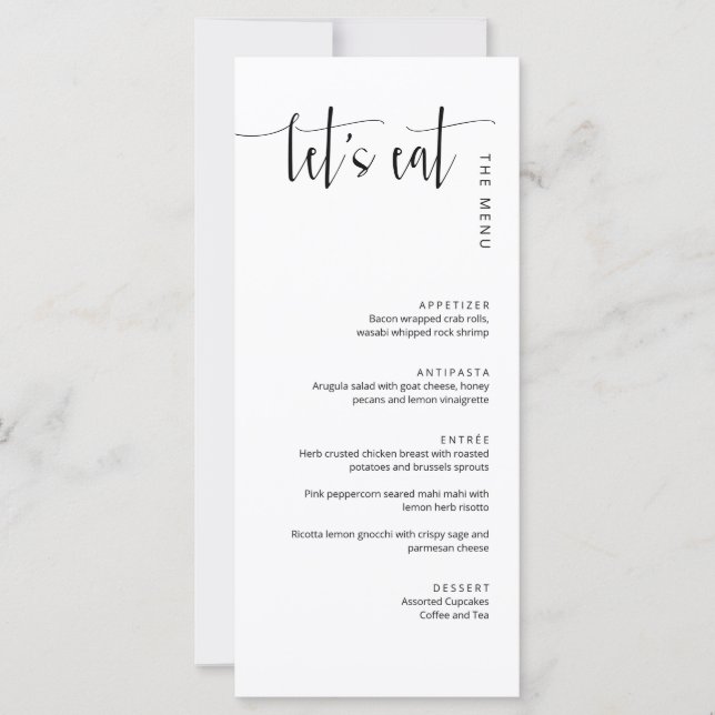 Elegant Modern Let's Eat Dinner Thank You Menu (Front)