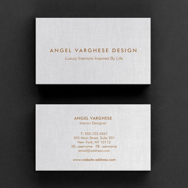 Elegant  Modern, Light Grey Linen Professional Business Card (Creator Uploaded)