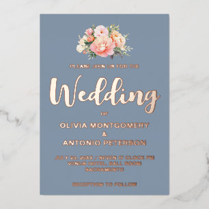 Elegant Modern Light Pink Peony Dusty Blue Wedding