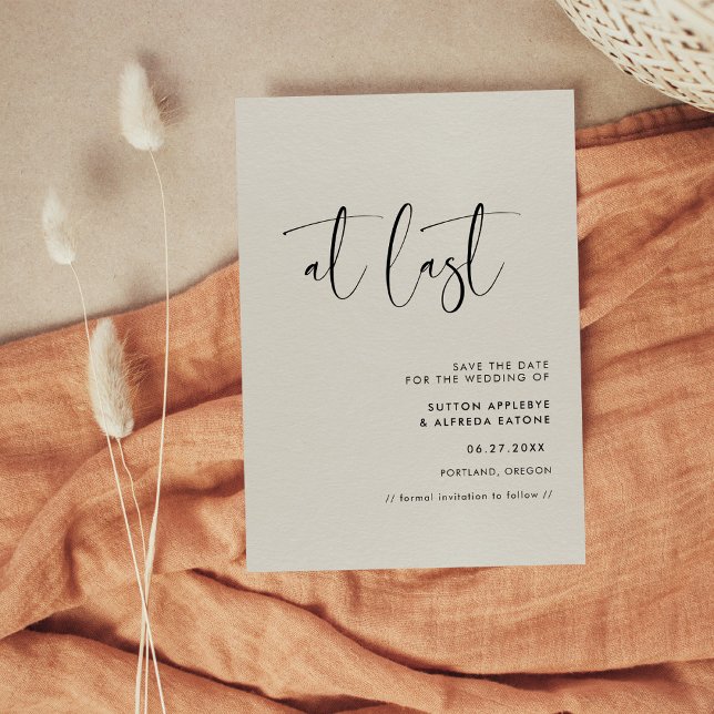 Elegant & modern Light sage green At last Save The Date (Creator Uploaded)