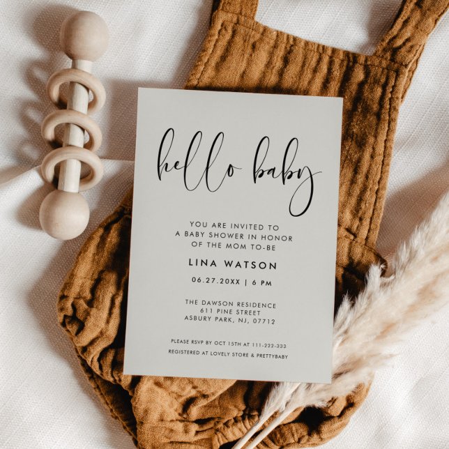 Elegant & Modern Light Sage Green Hello Baby Invitation (Creator Uploaded)