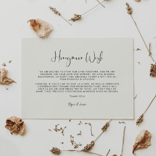 Elegant & modern Light sage green Honeymoon wish Enclosure Card
