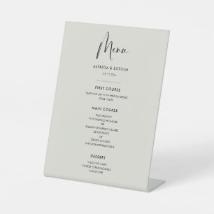 Elegant & modern Light Sage green wedding menu Pedestal Sign