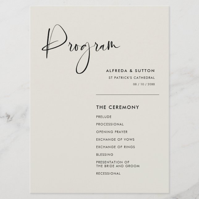 Elegant & modern Light Sage green wedding Program (Front)