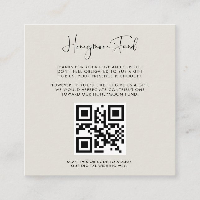 Elegant & modern Light Sage Honeymoon fund QR code Enclosure Card (Front)