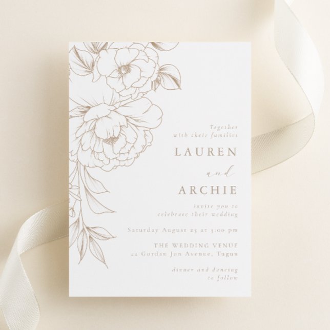 Elegant Modern Line Art Floral Wedding Invitation (Creator Uploaded)