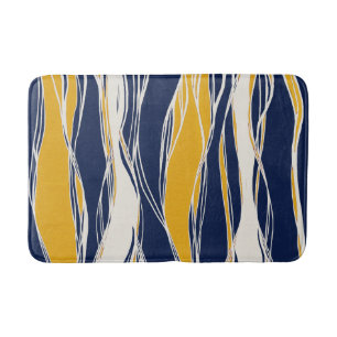 Elegant, modern, lines, in navy blue and yellow bath mat