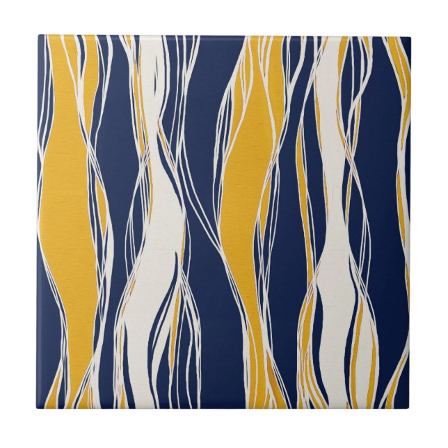 Elegant, modern, lines, in navy blue and yellow ceramic tile (Front)