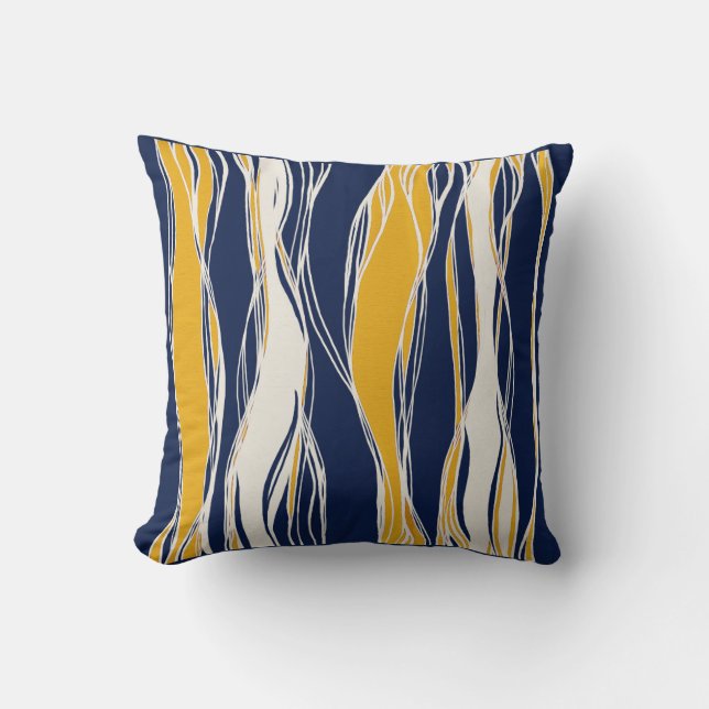 Elegant, modern, lines, in navy blue and yellow cushion (Front)