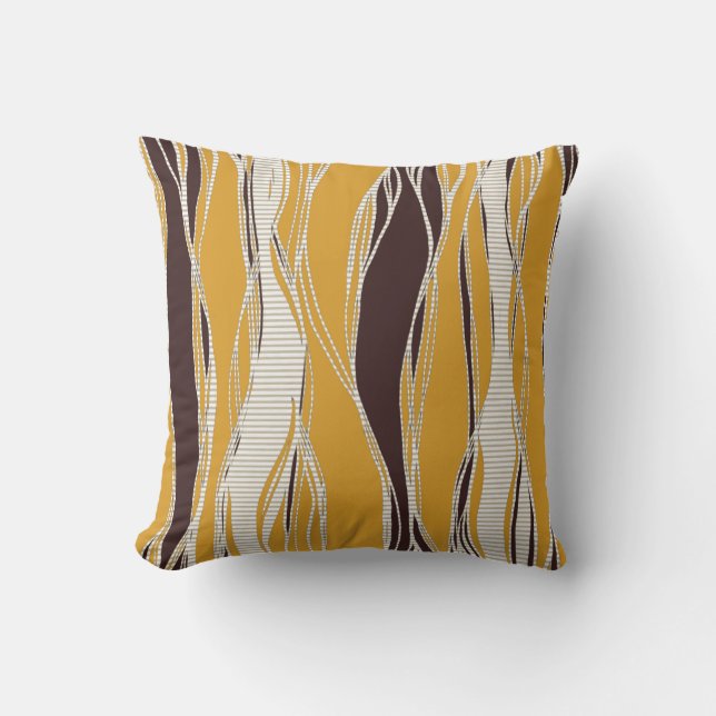 Elegant, modern, lines, ochre, brown, white cushion (Front)