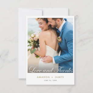 Elegant Modern Love and Thanks Gold Photo Wedding Thank You Card