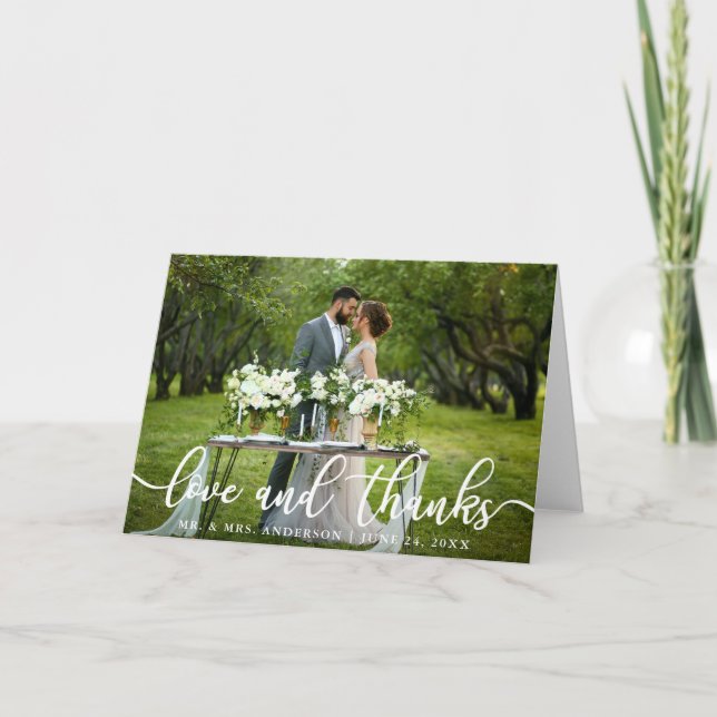 Elegant Modern Love and Thanks | Wedding Fold Thank You Card (Front)