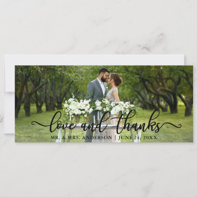 Elegant Modern Love and Thanks | Wedding Thank You Invitation (Front)