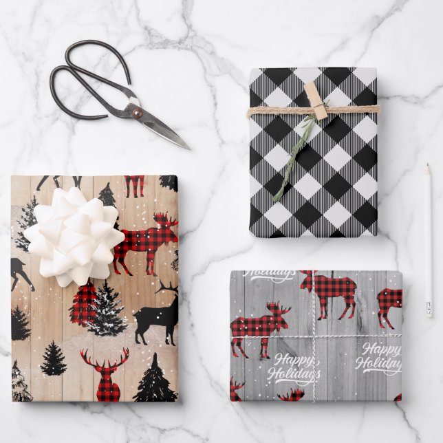 Elegant modern lumberjack moose plaid wrapping pap wrapping paper sheet (Front)