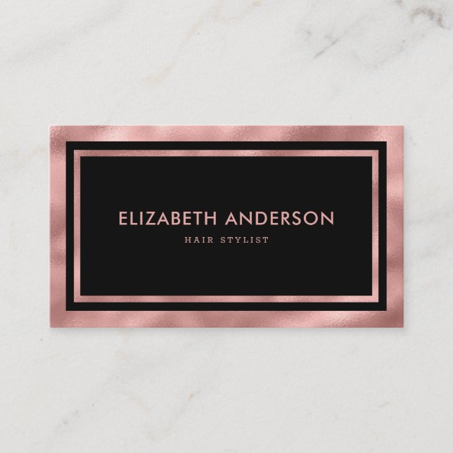 Elegant Modern Luxury Black and Rose Gold Business Card (Front)