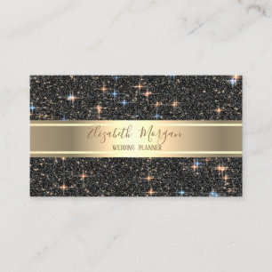 Elegant Modern Luxury Black Glitter ,Gold Stripe Business Card