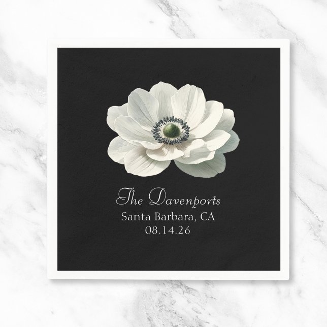 Elegant Modern Luxury Floral Wedding Black & White Napkin (Creator Uploaded)