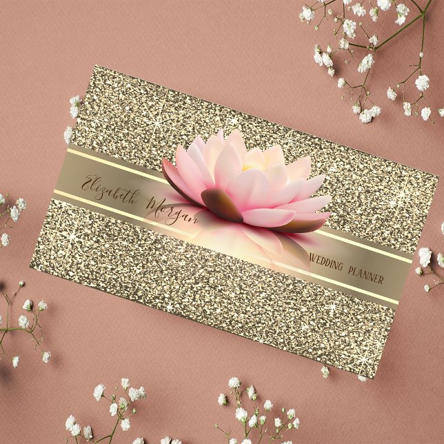 Elegant Modern Luxury Glitter ,Gold Stripe,Lotus Business Card (Creator Uploaded)