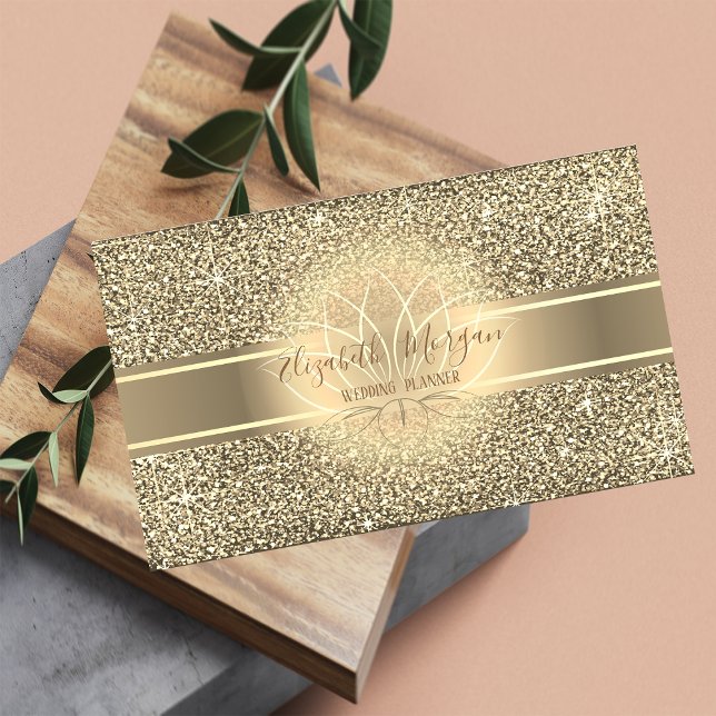 Elegant Modern Luxury Glitter ,Gold Stripe,Lotus Business Card (Creator Uploaded)