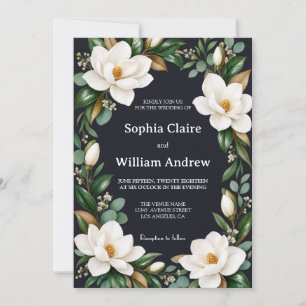 Elegant Modern Magnolia Wedding Invitation
