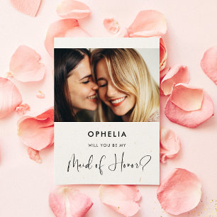 Elegant modern Maid of Honour proposal photo card