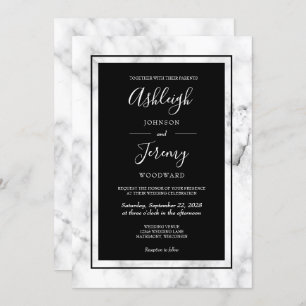 Elegant Modern Marble Black White Wedding Invitation