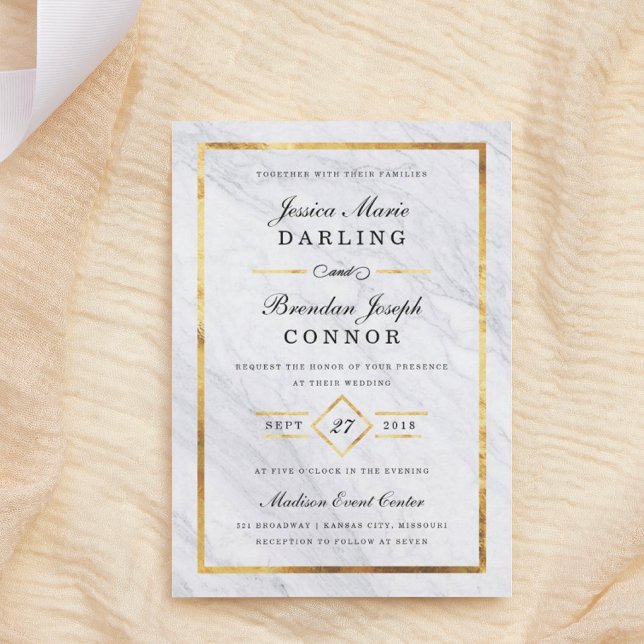 Elegant Modern Marble & Gold Wedding Invitations (Creator Uploaded)