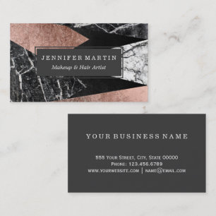 Elegant Modern Marble, Rose Gold, & Black Triangle Business Card