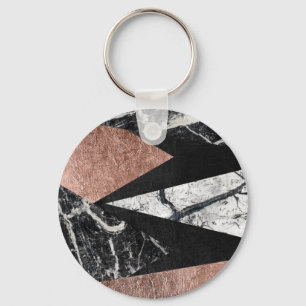 Elegant Modern Marble, Rose Gold, & Black Triangle Key Ring