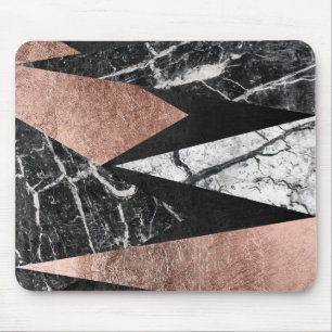 Elegant Modern Marble, Rose Gold, & Black Triangle Mouse Pad