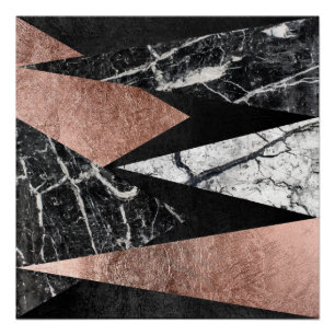 Elegant Modern Marble, Rose Gold, & Black Triangle Poster