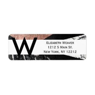 Elegant Modern Marble, Rose Gold, & Black Triangle Return Address Label