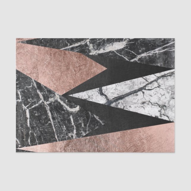 Elegant Modern Marble, Rose Gold, & Black Triangle Tissue Paper (Front)