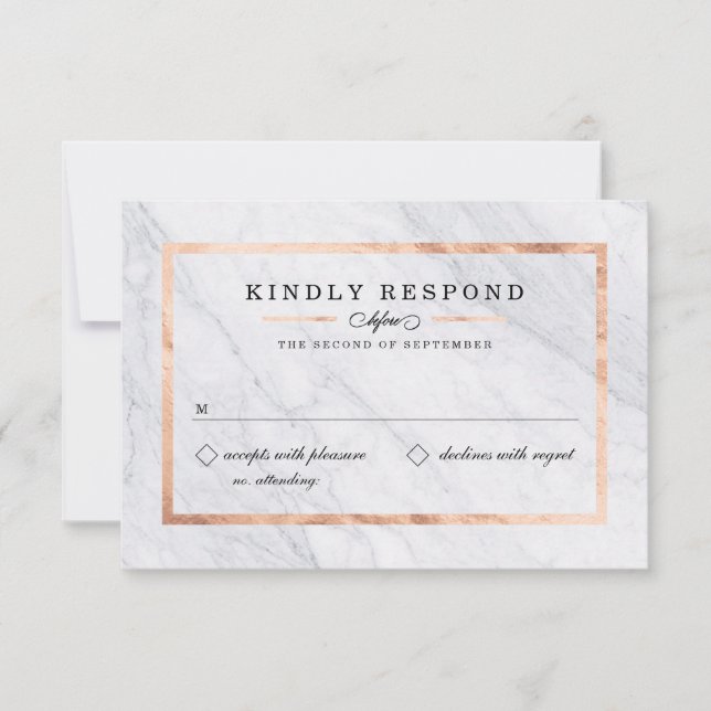 Elegant Modern Marble & Rose Gold RSVP Cards (Front)