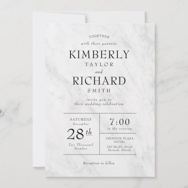 Elegant Modern Marble Trendy Wedding Invitation (Front)