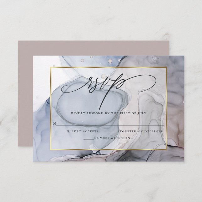 Elegant Modern Marbled Ink RSVP Card (Front/Back)