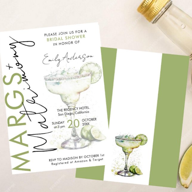 Elegant Modern Margs and Matrimony Bridal Shower Invitation (Creator Uploaded)