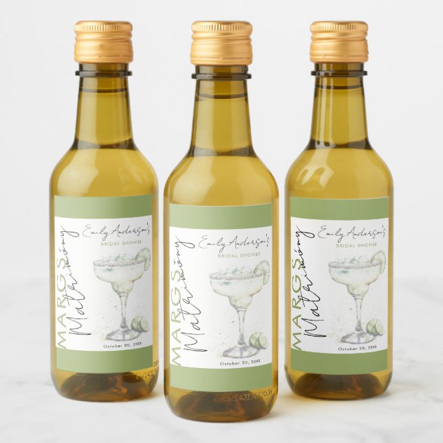 Elegant Modern Margs and Matrimony Bridal Shower Wine Label (Bottles)