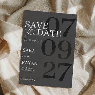  Elegant Modern Matte Black Wedding Save The Date Invitation