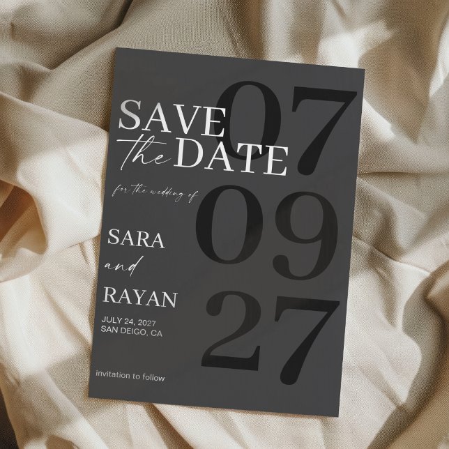  Elegant Modern Matte Black Wedding Save The Date Invitation (Creator Uploaded)