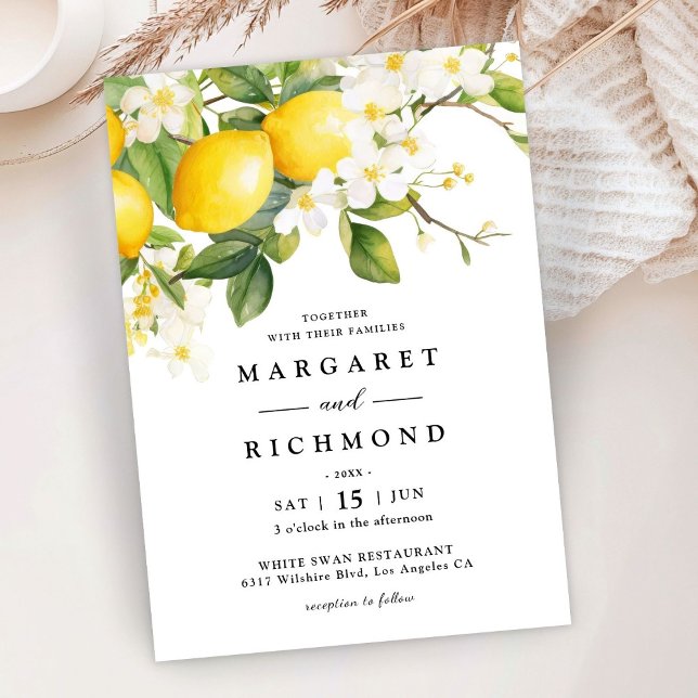 Elegant Modern Mediterranean Lemon Wedding  Invitation (Creator Uploaded)