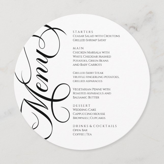 Elegant modern Menu Black and White (Front)