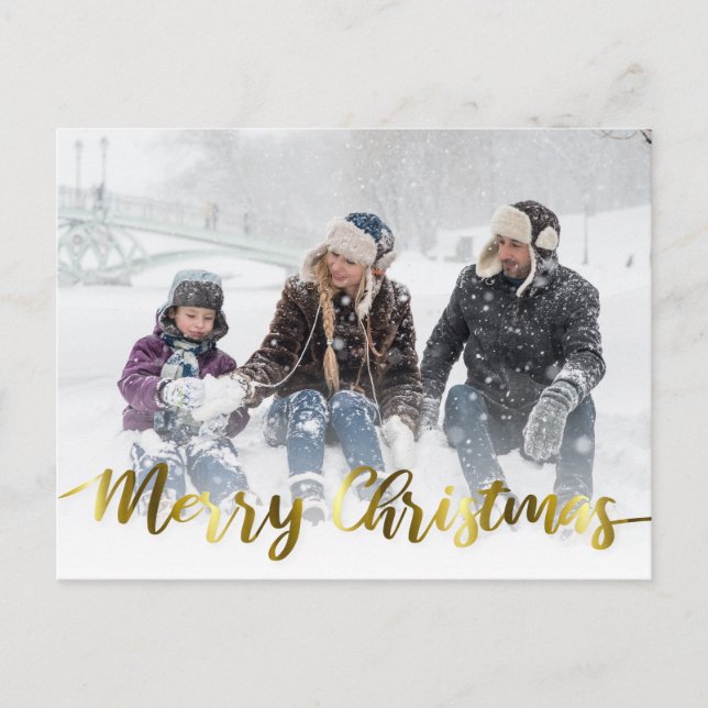 Elegant Modern Merry Christmas Gold Foil Photo Postcard (Front)