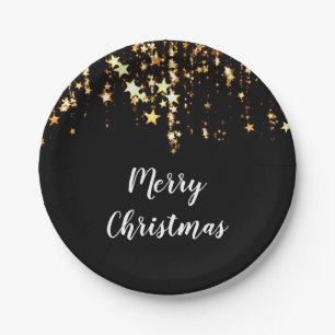 elegant modern Merry Christmas gold stars Paper Plate