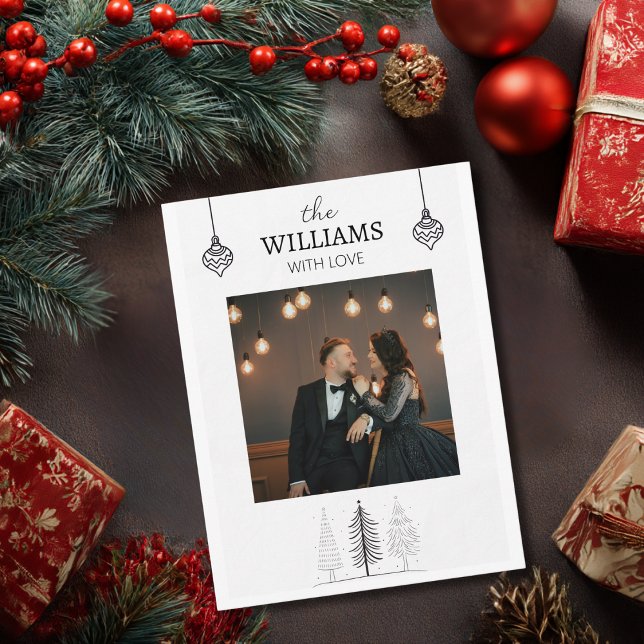Elegant Modern Merry Christmas Photo & Snowflakes Holiday Postcard (Creator Uploaded)