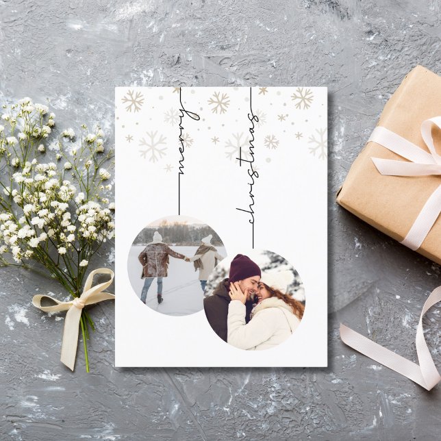 Elegant Modern Merry Christmas Photo & Snowflakes Postcard (Creator Uploaded)